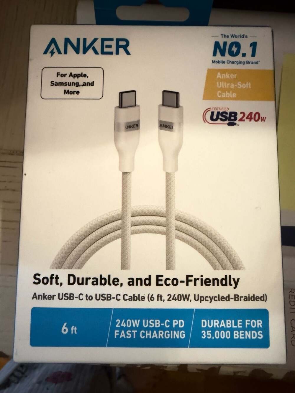 Anker USB-C to USB-C Cable 6 ft 240W Upcycled-Braided